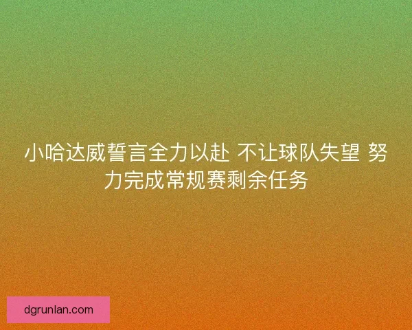 小哈达威誓言全力以赴 不让球队失望 努力完成常规赛剩余任务